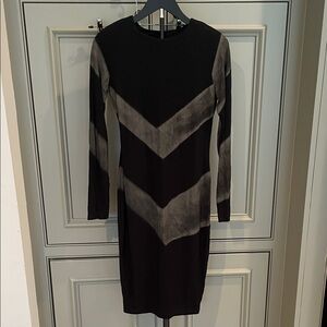 Isabel de Pedro Black Dress with Gray Chevron Accents. 4